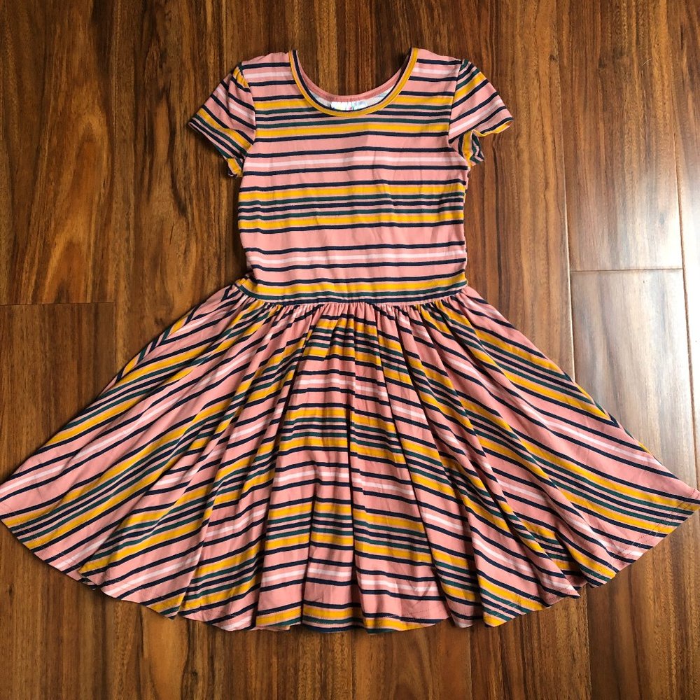 NWT Dot Dot Smile Classic Cap Sleeve Dress Pink Navy Gold Stripes 5/6